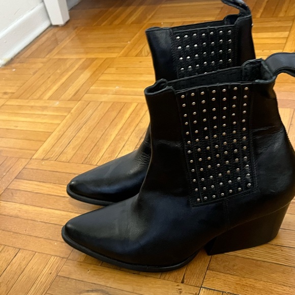 Leather Black Bootie with Silver Stud Side Panel - Picture 4 of 4